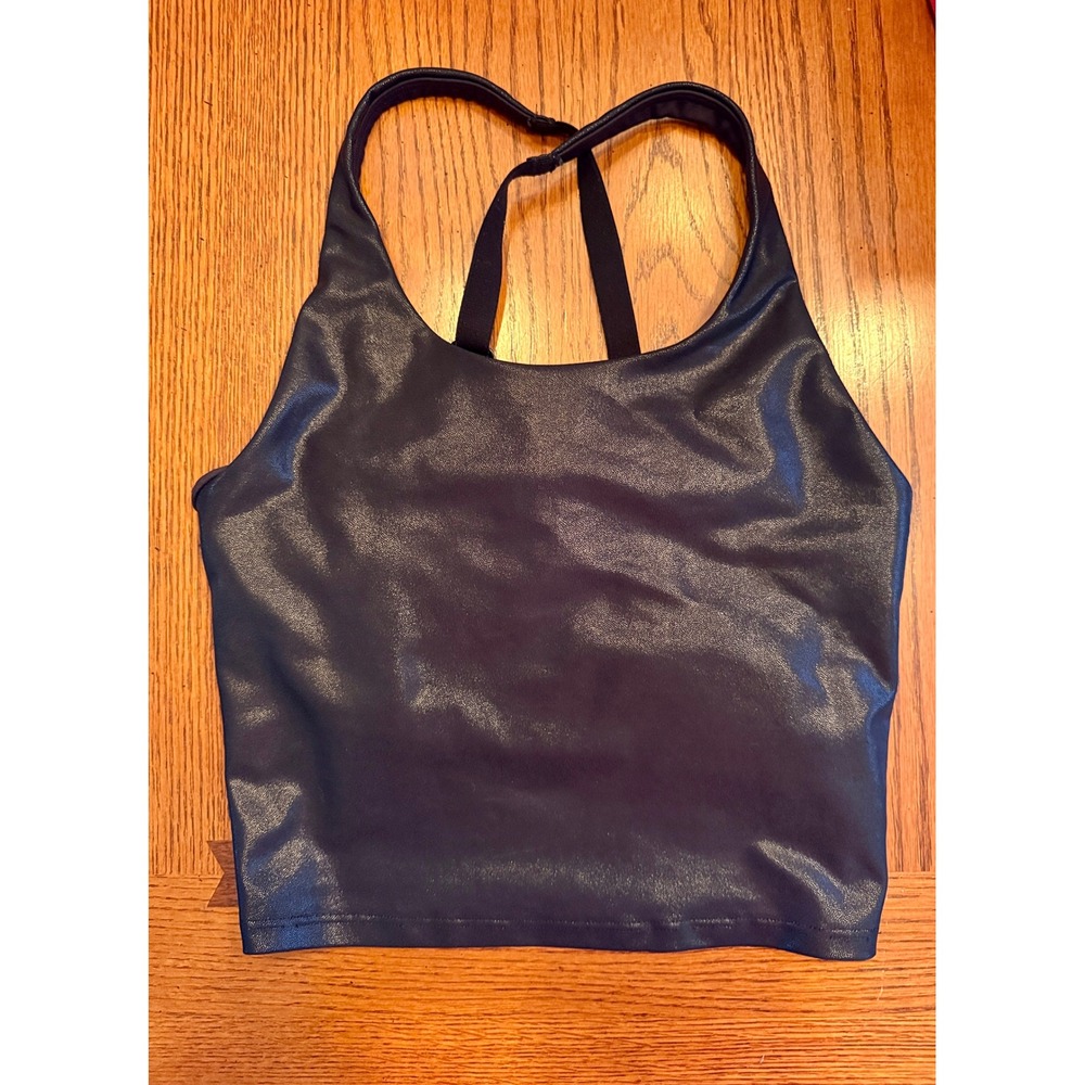 Old Navy Active Crop Top Small Metallic Black Powersoft Tank Activewear Shimmer